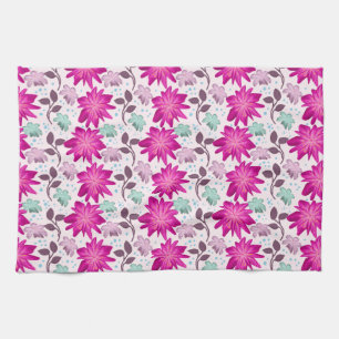 Vibrant Pink Floral Pattern Bold Modern Flowers Tea Towel