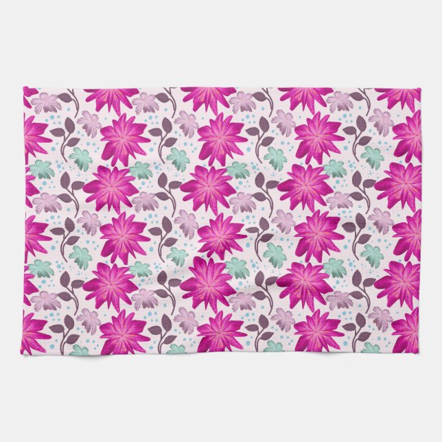Vibrant Pink Floral Pattern | Bold Modern Flowers  Tea Towel (Horizontal)