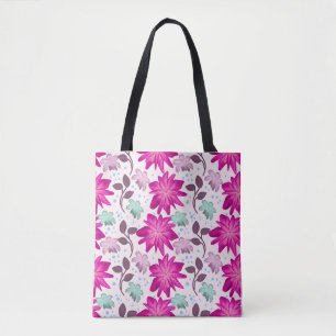 Vibrant Pink Floral Pattern Bold Modern Flowers Tote Bag