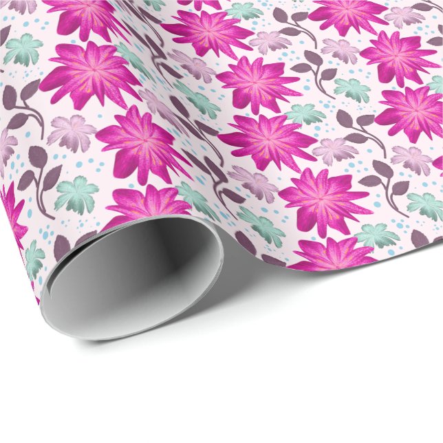 Vibrant Pink Floral Pattern | Bold Modern Flowers  Wrapping Paper (Roll Corner)