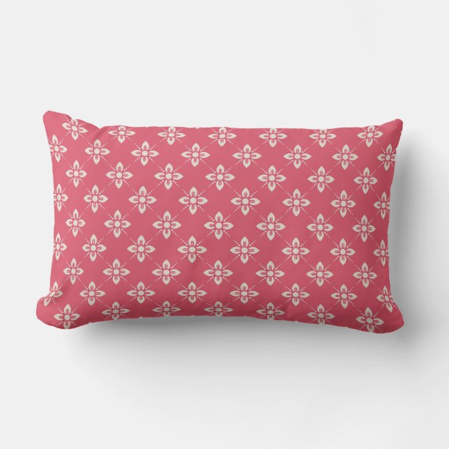 Vibrant Pink Floral Pattern with Geometric Flowers Lumbar Cushion (Front)