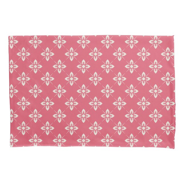 Vibrant Pink Floral Pattern with Geometric Flowers Pillowcase (Front-Left)