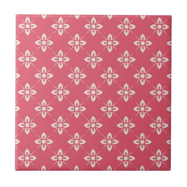 Vibrant Pink Floral Pattern with Geometric Flowers Tile (Front)