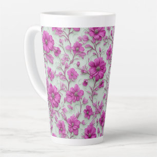 Vibrant Pink Floral Pattern With Magenta Flowers Latte Mug