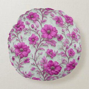 Vibrant Pink Floral Pattern With Magenta Flowers Round Cushion