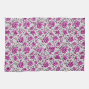 Vibrant Pink Floral Pattern With Magenta Flowers Tea Towel