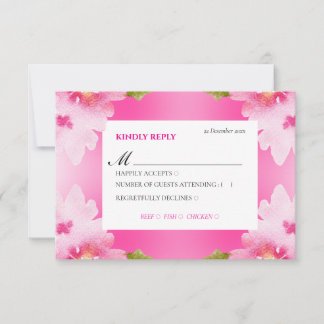 Vibrant Pink Floral RSVP Card with Meal Choice