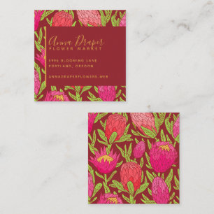Vibrant Pink Floral Square Business Card