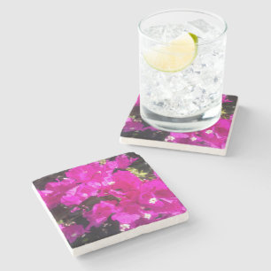 Vibrant Pink Floral  Stone Coaster
