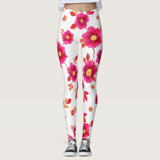 Vibrant Pink Floral Watercolor Pattern Leggings