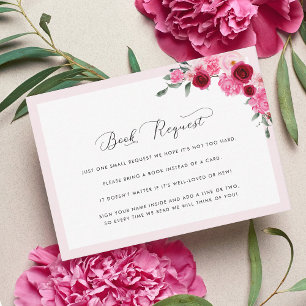 Vibrant Pink Floral Xmas Book Request Baby Shower Enclosure Card