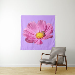 Vibrant Pink Flower With A Bee On A Summer Day Cut Tapestry