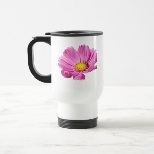Vibrant Pink Flower With A Bee On A Summer Day Cut Travel Mug