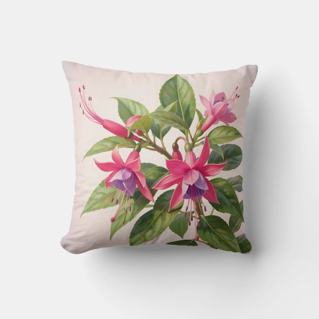 Vibrant Pink Fuchsia Flower  Cushion (Front)