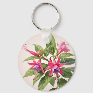 Vibrant Pink Fuchsia Flower Key Ring