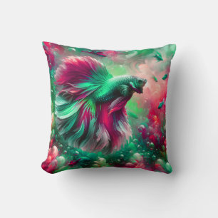 “Vibrant Pink & Green Betta Fish Art” Cushion