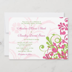 Vibrant Pink Green White Floral Wedding Invitation