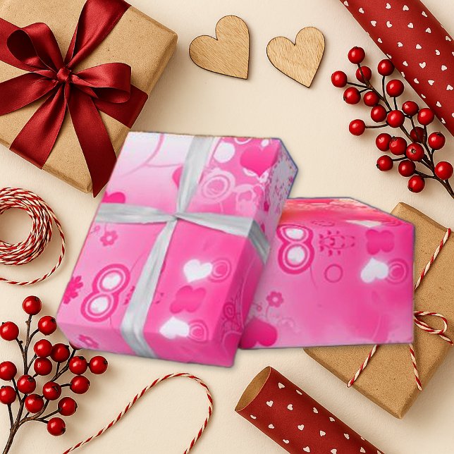 Vibrant Pink Heart Abstract Valentine Wrapping Paper (Creator Uploaded)