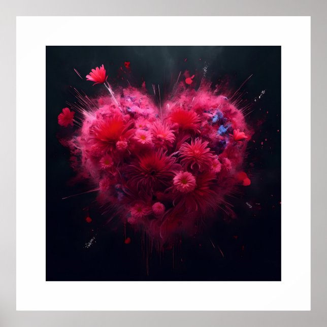 Vibrant Pink Heart Burst Poster (Front)