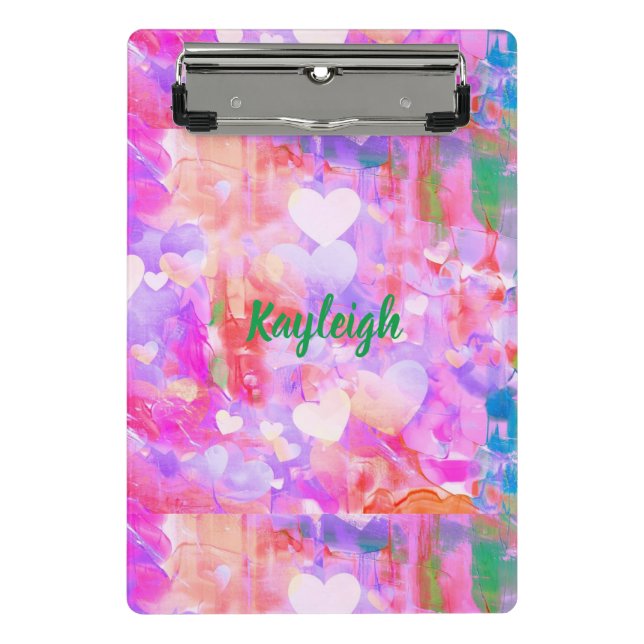 Vibrant Pink Hearted Mini Clipboard (Front)