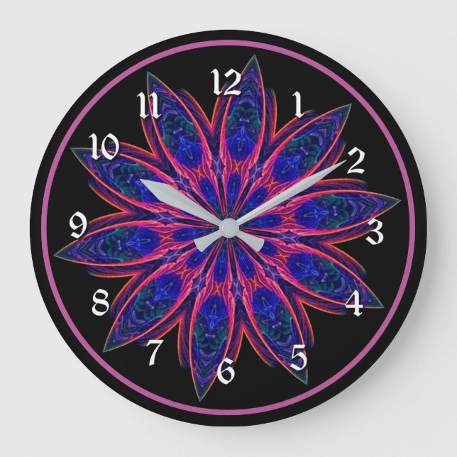 Vibrant Pink Lotus Petals Mandala Round Large Clock (Front)
