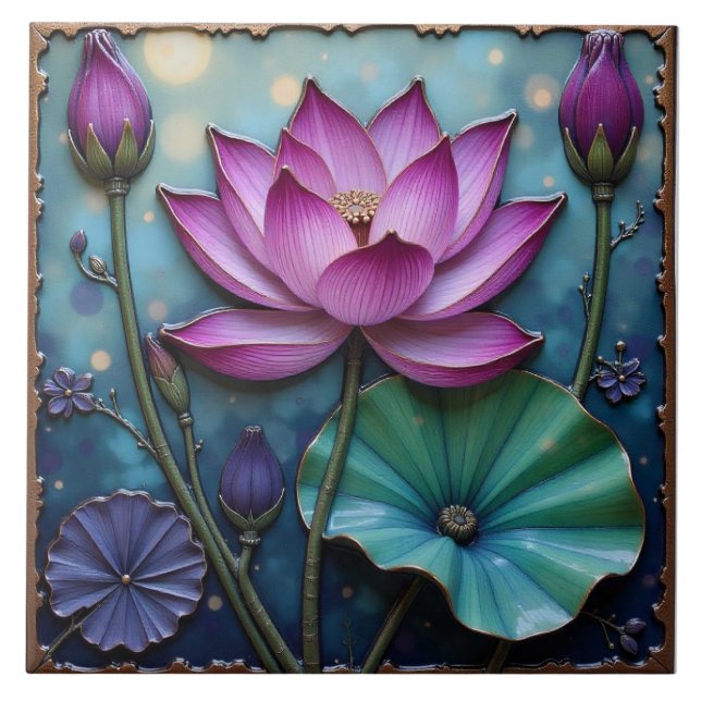 Vibrant Pink Lotus Tile (Front)