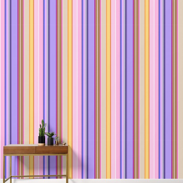 Vibrant pink mauve lemon retro stripes wallpaper (Hallway)