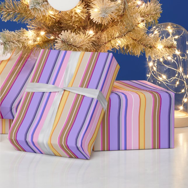Vibrant pink mauve lemon striped Wrapping Paper (Holidays)