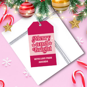 Vibrant Pink Merry and Bright Christmas  Gift Tags