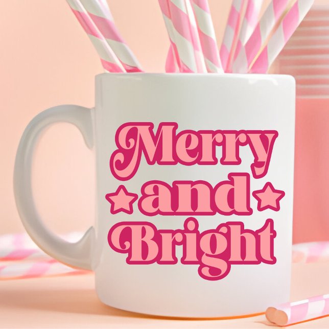 Vibrant Pink Merry and Bright Christmas Large Coffee Mug (Creator Uploaded)