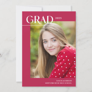 Vibrant Pink Modern 1-Photo 2025 Graduation Party Invitation