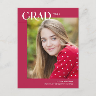Vibrant Pink Modern 1-Photo 2025 Graduation Party Postcard