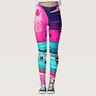 Vibrant Pink Moon Beach Leggings