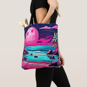 Vibrant Pink Moon Beach Tote Bag