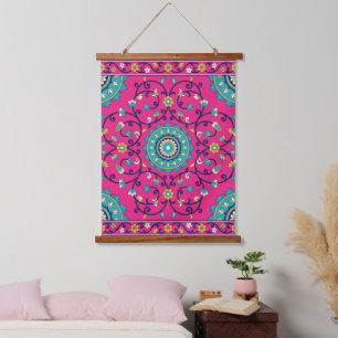 Vibrant Pink Moroccan Boho Floral Tapestry