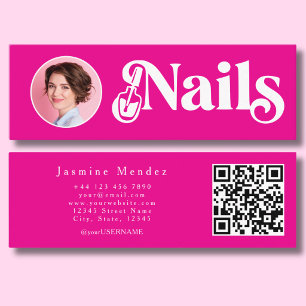 Vibrant Pink Nail Technician Photo Qr Mini Business Card