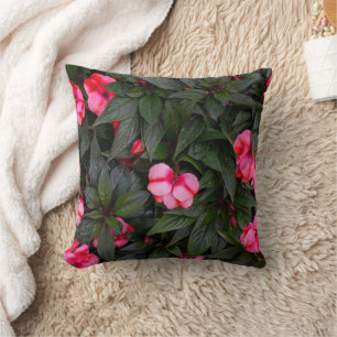 Vibrant Pink New Guinea Impatiens Flowers Pattern Cushion