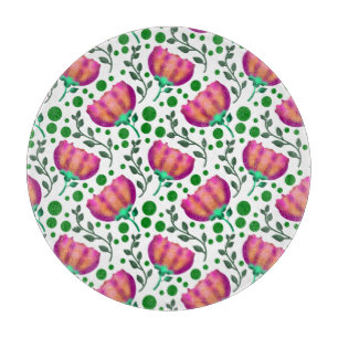 Vibrant Pink Orange Floral Pattern Cutting Board