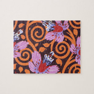 Vibrant Pink & Orange Swirl Art Deco Flower Jigsaw Puzzle