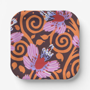 Vibrant Pink & Orange Swirl Art Deco Flower Paper Plate