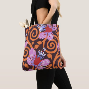 Vibrant Pink & Orange Swirl Art Deco Flower Tote Bag