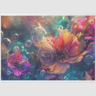 Vibrant Pink Orange Teal Floral Decoupage Tissue Paper