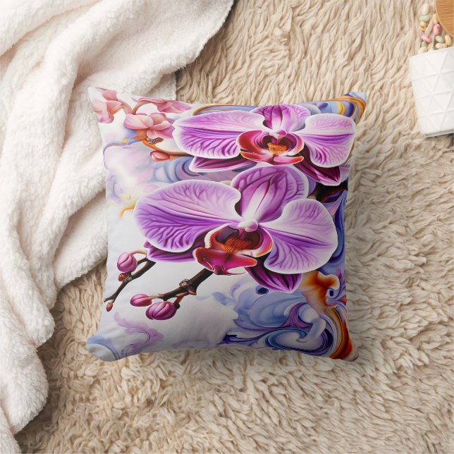 Vibrant Pink Orchids in Artistic Background Cushion (Blanket)