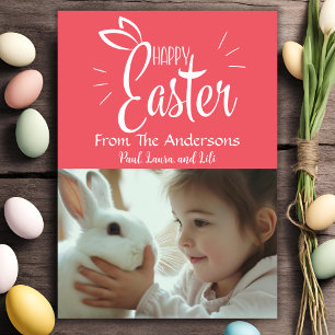 Vibrant Pink Pastel Happy Easter Custom Photo Holiday Card