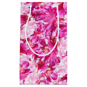 Vibrant Pink Peony Botanical Pattern Small Gift Bag