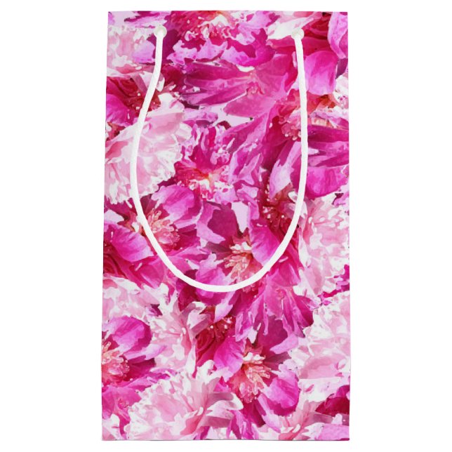 Vibrant Pink Peony Botanical Pattern Small Gift Bag (Front)