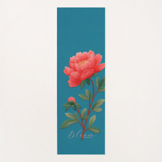 Vibrant Pink Peony Botanical Typography Yoga Mat