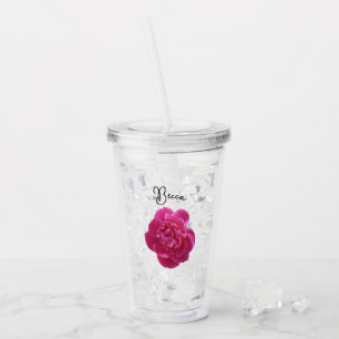Vibrant Pink Peony Flower Personalised Acrylic Tumbler