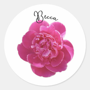 Vibrant Pink Peony Flower Personalised Classic Round Sticker