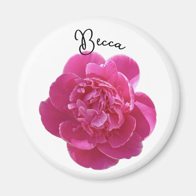 Vibrant Pink Peony Flower Personalised Magnet (Front)